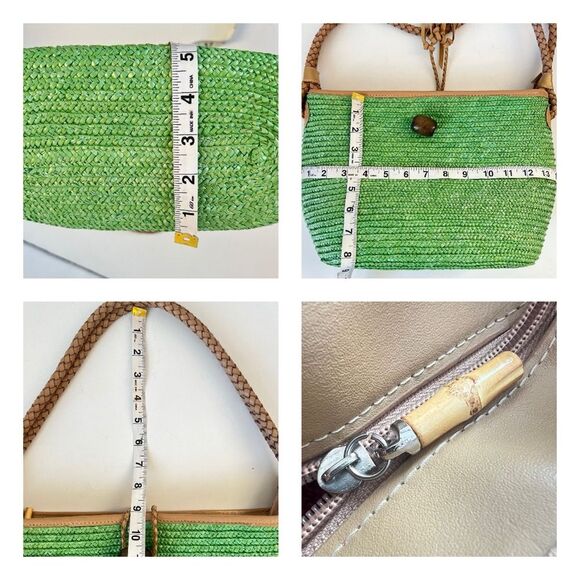 VTG Donna Dixon Kelly Green Braided Handle Raffia Woven Shoulder Bag Purse - Picture 15 of 15